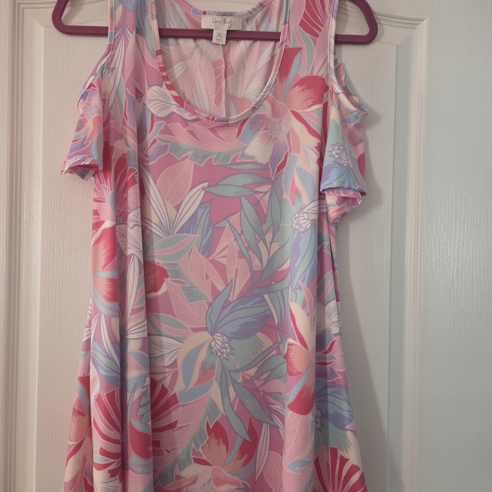 Coral Bay Cold Shoulder  Pastel Tunic Top NWOT